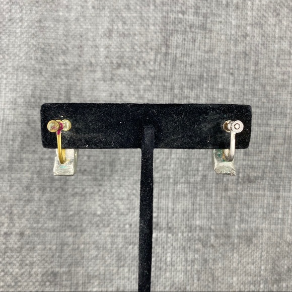 Vintage 3 Pink Crystal Squares Screw Back Earrings - Picture 3 of 6